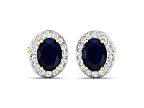 Blue Sapphire and White Diamond 14K Yellow Gold Halo Stud Earrings