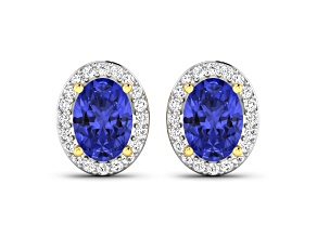 Violet Blue Tanzanite and White Diamond 14K Yellow Gold Stud Earrings