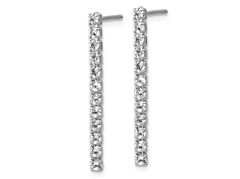 Rhodium Over Sterling Silver Polished Cubic Zirconia Post Dangle Earrings