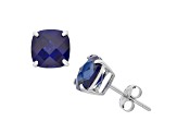 Square Cushion Lab Created Blue Sapphire Sterling Silver Stud Earrings 4.60ctw