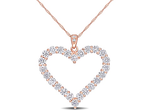 2 2/5 CT DEW Created Moissanite Heart Pendant with Chain in Rose Plated Sterling Silver