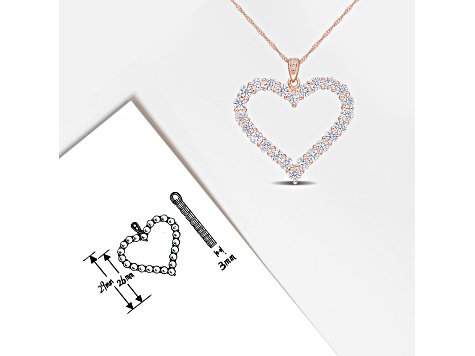 2 2/5 CT DEW Created Moissanite Heart Pendant with Chain in Rose Plated Sterling Silver