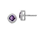 Rhodium Over 10k White Gold 8.2mm 0.8ctw Cushion Amethyst February Birthstone Stud Earrings