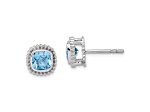 Rhodium Over 10k White Gold 8.2mm 1.4ctw Cushion Blue Topaz December Birthstone Stud Earrings