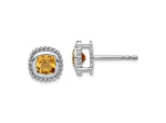 Rhodium Over 10k White Gold 8.2mm 1ctw Cushion Citrine November Birthstone Stud Earrings