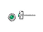 Rhodium Over 10k White Gold 8.2mm 0.5ctw Cushion Emerald May Birthstone Stud Earrings