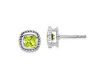 Rhodium Over 10k White Gold 8.2mm Cushion Peridot August Birthstone Stud Earrings
