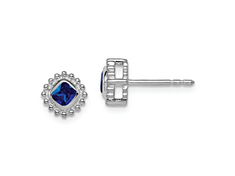 Rhodium Over 10k White Gold 8.2mm 0.5ctw Cushion Sapphire September Birthstone Stud Earrings
