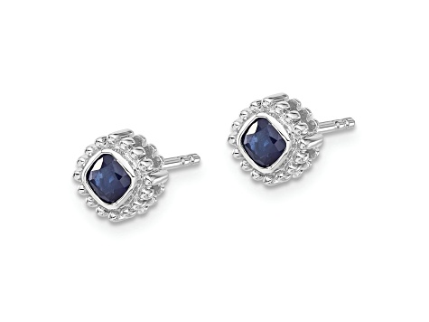 Rhodium Over 10k White Gold 8.2mm 0.5ctw Cushion Sapphire September Birthstone Stud Earrings