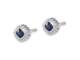 Rhodium Over 10k White Gold 8.2mm 0.5ctw Cushion Sapphire September Birthstone Stud Earrings