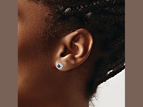 Rhodium Over 10k White Gold 8.2mm 0.5ctw Cushion Sapphire September Birthstone Stud Earrings
