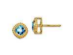 10k Yellow Gold 8.2mm 1.4ctw Cushion Blue Topaz December Birthstone Stud Earrings