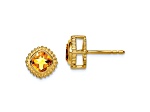 10k Yellow Gold 8.2mm 1ctw Cushion Citrine November Birthstone Stud Earrings