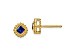 10k Yellow Gold 8.2mm 0.5ctw Cushion Sapphire September Birthstone Stud Earrings