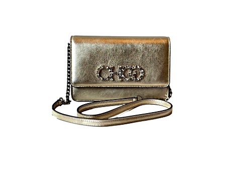 Jimmy Choo Kalina Crossbody Clutch Bag Crystal Logo Metallic