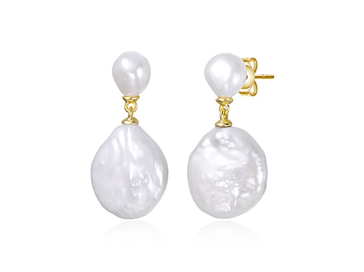 Mother of Pearl, 14k Gold Plated over Sterling Silver Coin Dangle Earrings