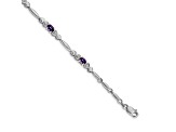 Rhodium Over 14k White Gold Diamond and Amethyst Bracelet