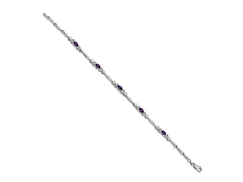 Rhodium Over 14k White Gold Diamond and Amethyst Bracelet