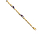14k Yellow Gold and Rhodium Over 14k Yellow Gold Diamond and Amethyst Bracelet