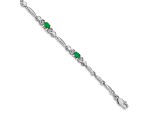 Rhodium Over 14k White Gold Diamond and Emerald Bracelet