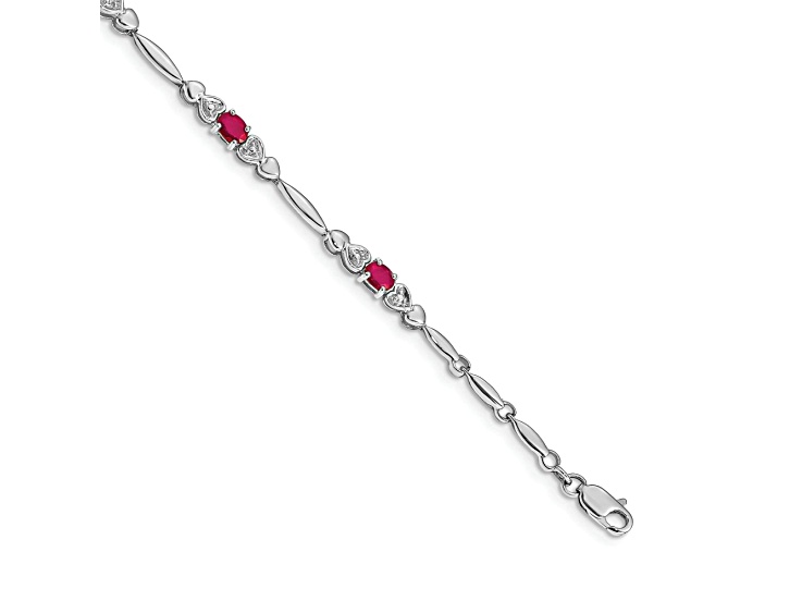 Rhodium Over 14k White Gold Diamond and Ruby Bracelet