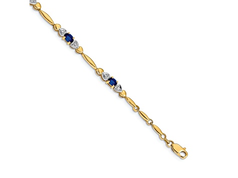 14k Yellow Gold and Rhodium Over 14k Yellow Gold Diamond and Sapphire Bracelet