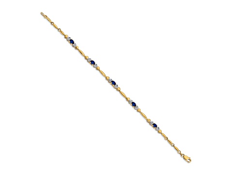 14k Yellow Gold and Rhodium Over 14k Yellow Gold Diamond and Sapphire Bracelet