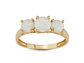 White Lab Created Opal 3-Stone 10K Yellow Gold Ring 0.91ctw