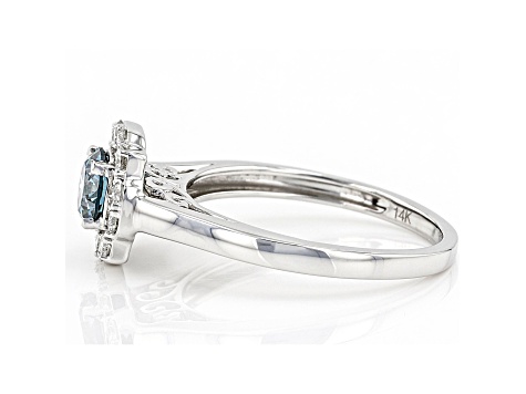 Blue And White Lab-Grown Diamond 14k White Gold Halo Ring 1.00ctw