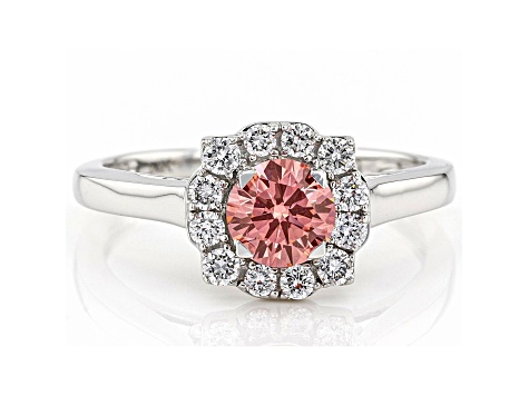 Pink and white lab-grown diamond 14k White Gold halo ring 1.00ctw 