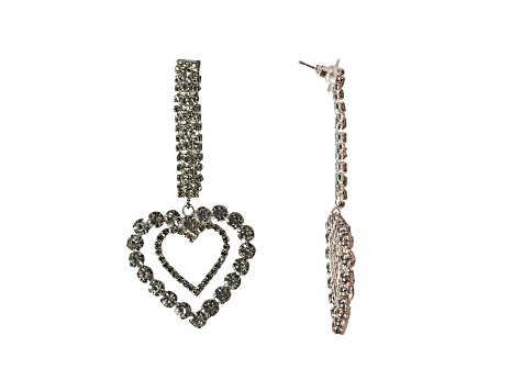 Off Park® Collection, Silver Crystal Double Heart Drop Earring.