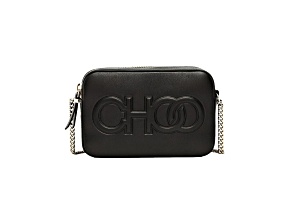 Jimmy Choo Balti Embossed Black Leather Camera Crossbody Bag