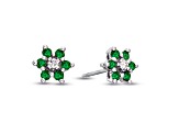 0.48ctw Emerald and Diamond Flower Cluster Earrings in 14k White Gold