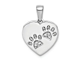 Rhodium Over 14K White Gold Diamond Paw Prints Heart Pendant