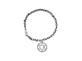 Judith Ripka Rhodium over Sterling Silver Textured Curb Chain Bracelet with Star of David Charm