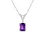 7x5mm Emerald Cut Amethyst with Diamond Accent 14k White Gold Pendant With Chain