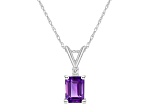 7x5mm Emerald Cut Amethyst with Diamond Accent 14k White Gold Pendant With Chain