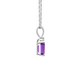 7x5mm Emerald Cut Amethyst with Diamond Accent 14k White Gold Pendant With Chain