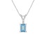 7x5mm Emerald Cut Aquamarine with Diamond Accent 14k White Gold Pendant With Chain