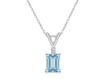 7x5mm Emerald Cut Aquamarine with Diamond Accent 14k White Gold Pendant With Chain