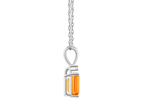 7x5mm Emerald Cut Citrine with Diamond Accent 14k White Gold Pendant With Chain
