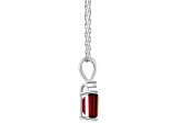 7x5mm Emerald Cut Garnet with Diamond Accent 14k White Gold Pendant With Chain