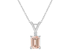 7x5mm Emerald Cut Morganite with Diamond Accent 14k White Gold Pendant With Chain