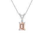 7x5mm Emerald Cut Morganite with Diamond Accent 14k White Gold Pendant With Chain