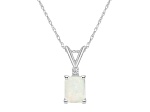 7x5mm Emerald Cut Opal with Diamond Accent 14k White Gold Pendant With Chain