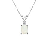 7x5mm Emerald Cut Opal with Diamond Accent 14k White Gold Pendant With Chain