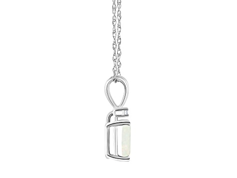 7x5mm Emerald Cut Opal with Diamond Accent 14k White Gold Pendant With Chain