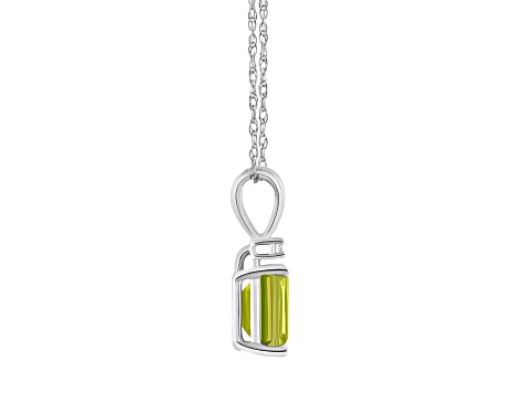 7x5mm Emerald Cut Peridot with Diamond Accent 14k White Gold Pendant With Chain