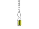 7x5mm Emerald Cut Peridot with Diamond Accent 14k White Gold Pendant With Chain