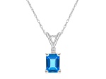 7x5mm Emerald Cut Blue Topaz with Diamond Accent 14k White Gold Pendant With Chain